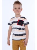 Gestreiftes Jungen-T-Shirt mit Tasche / Marineblau NDZ4534 - Online-Shop - Boutique